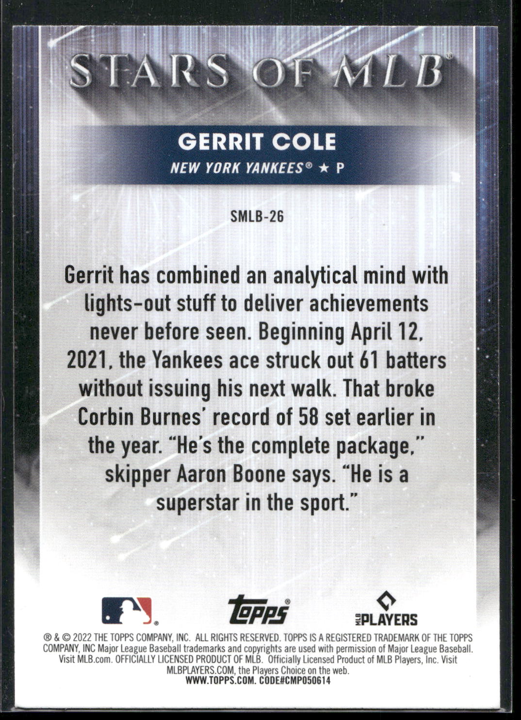 2022 Topps #SMLB-26 Gerrit Cole Stars of MLB
