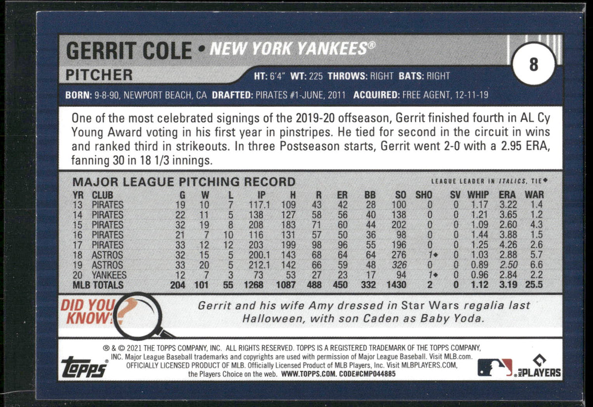 2021 Topps Big League #8 Gerrit Cole