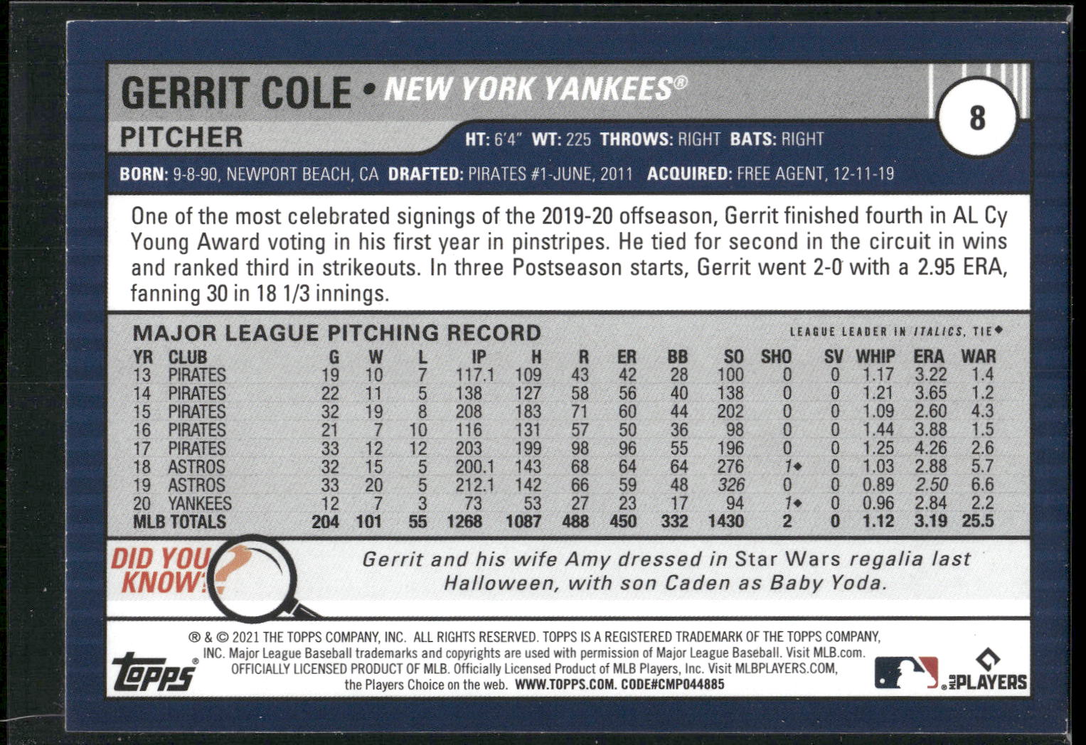 2021 Topps Big League #8 Gerrit Cole