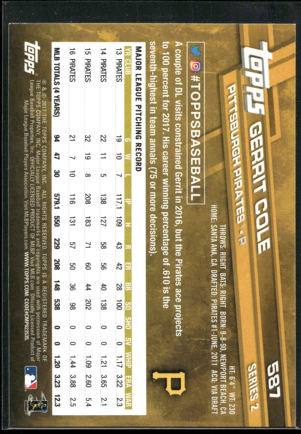 2017 Topps #587 Gerrit Cole
