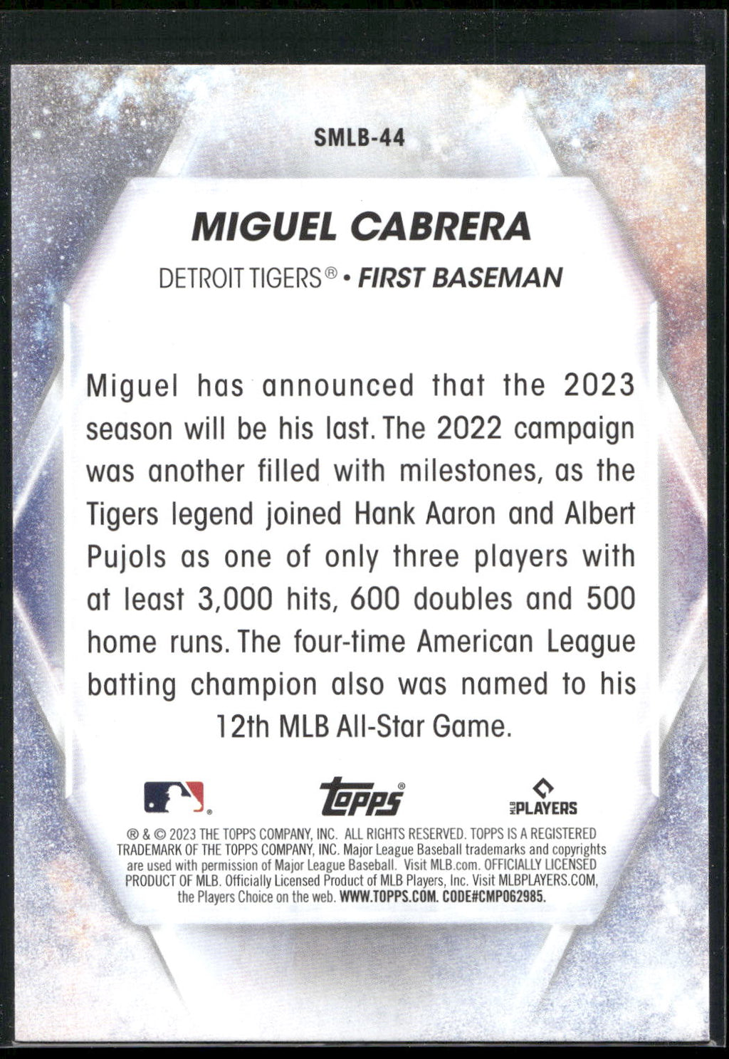 2023 Topps #SMLB-44 Miguel Cabrera Stars of MLB