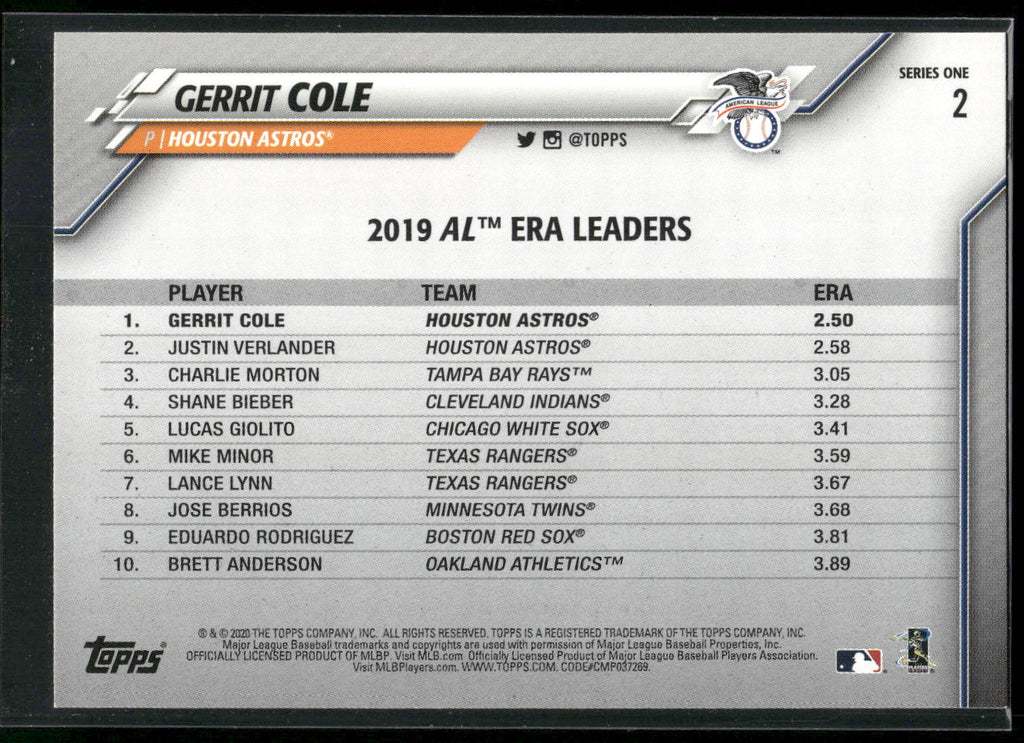 2020 Topps #2 Gerrit Cole