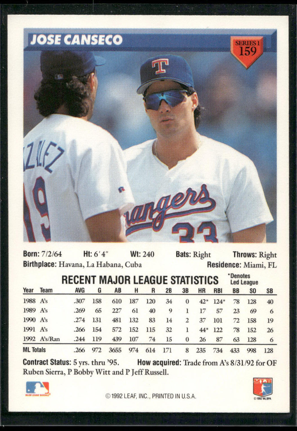 1993 Donruss #159 Jose Canseco
