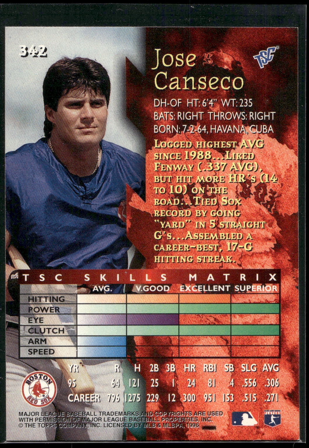 1996 Stadium Club #342 Jose Canseco