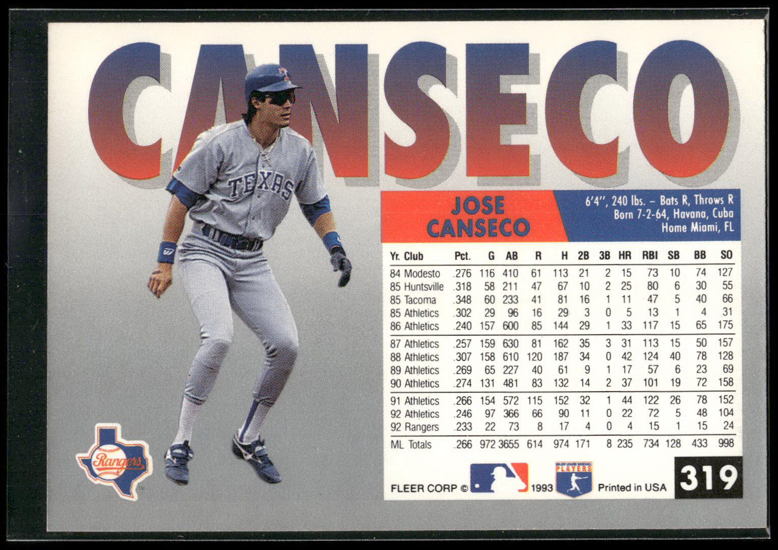 1993 Fleer #319 Jose Canseco