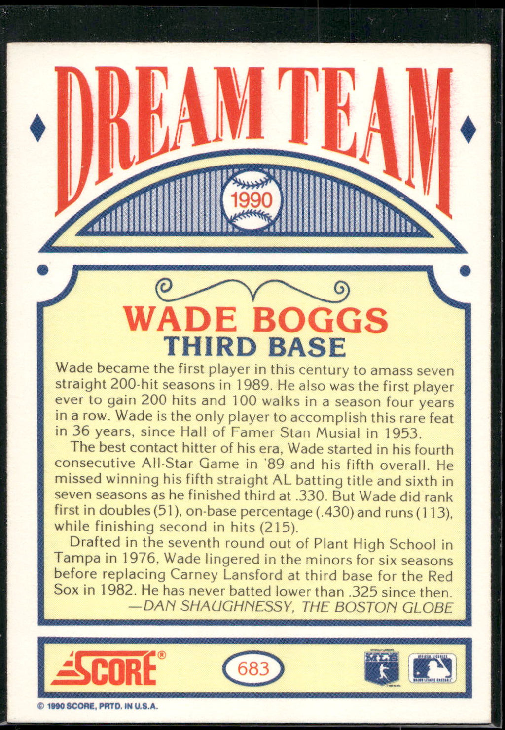 1990 Score #683b Wade Boggs