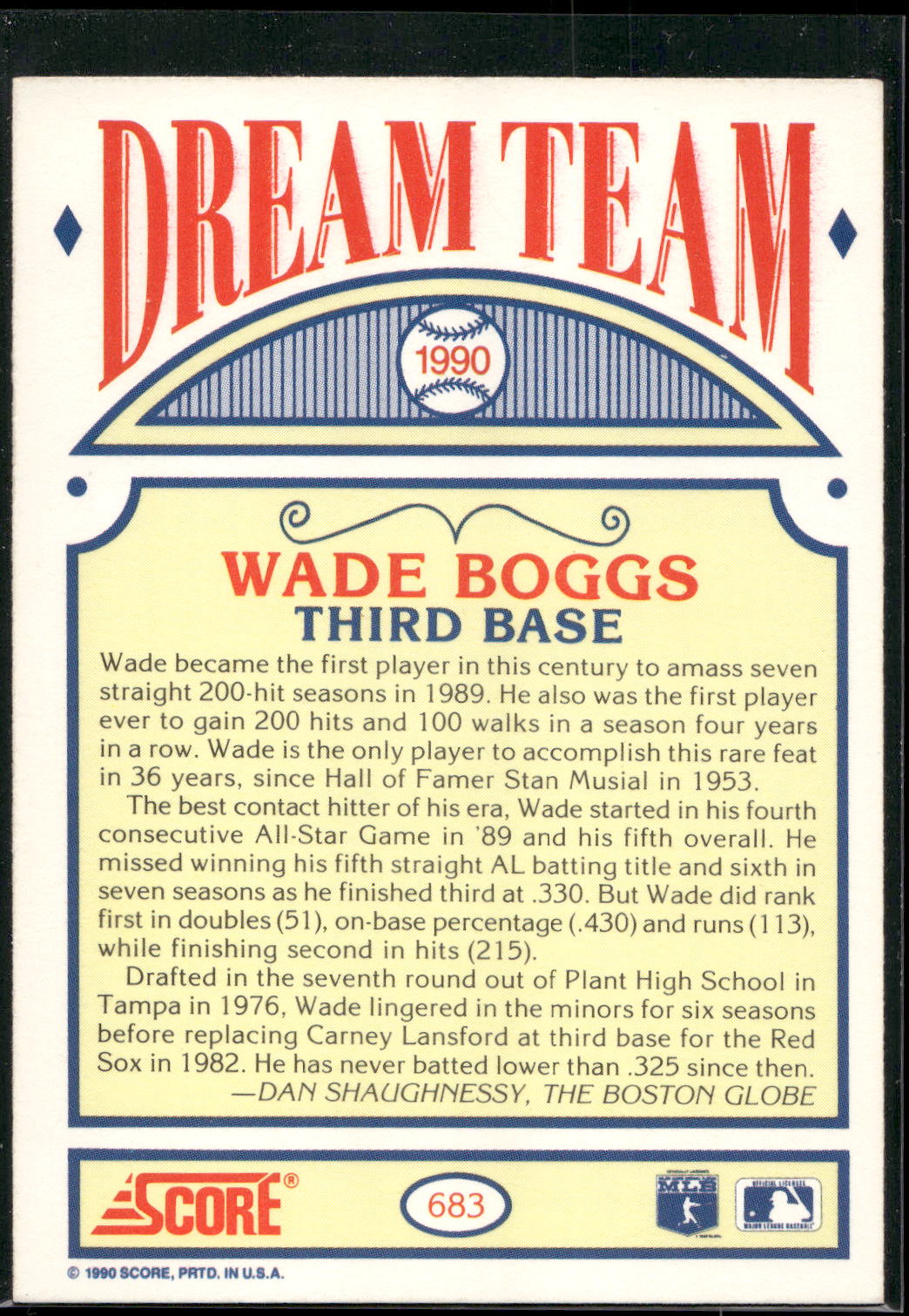 1990 Score #683b Wade Boggs