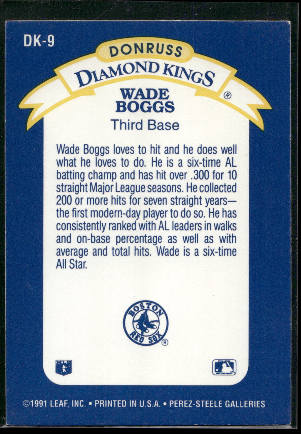 1992 Donruss #DK-9 Wade Boggs Diamond Kings