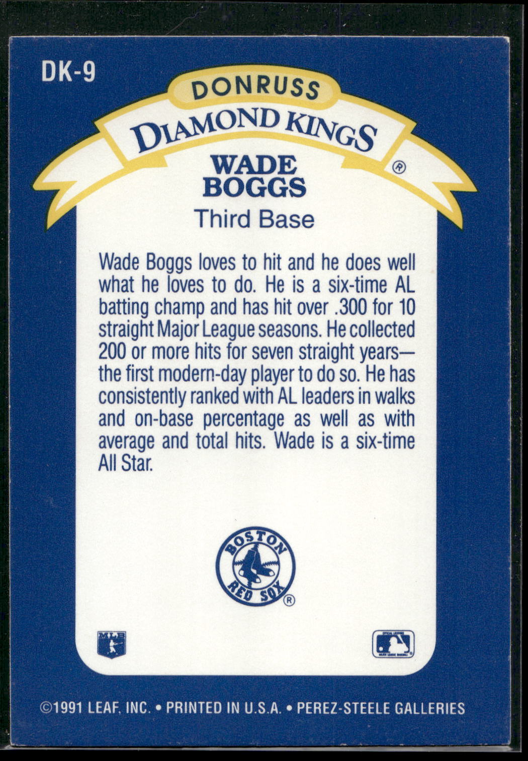 1992 Donruss #DK-9 Wade Boggs Diamond Kings