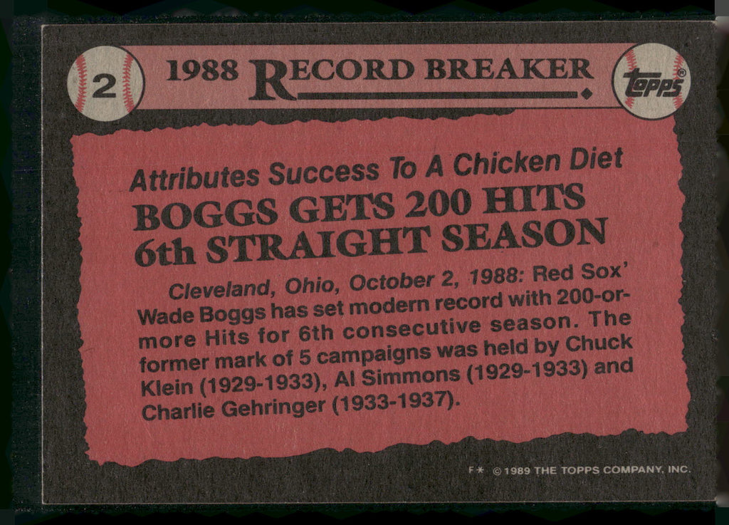 1989 Topps #2 Wade Boggs
