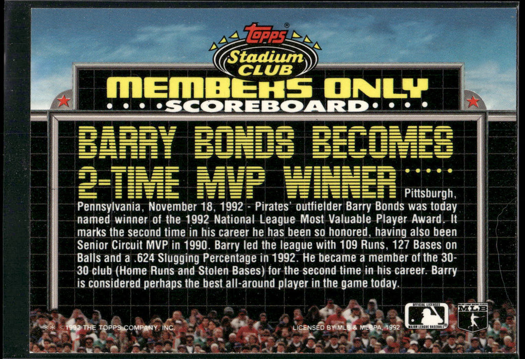 1992 Stadium Club Members Only #NNO Barry Bonds