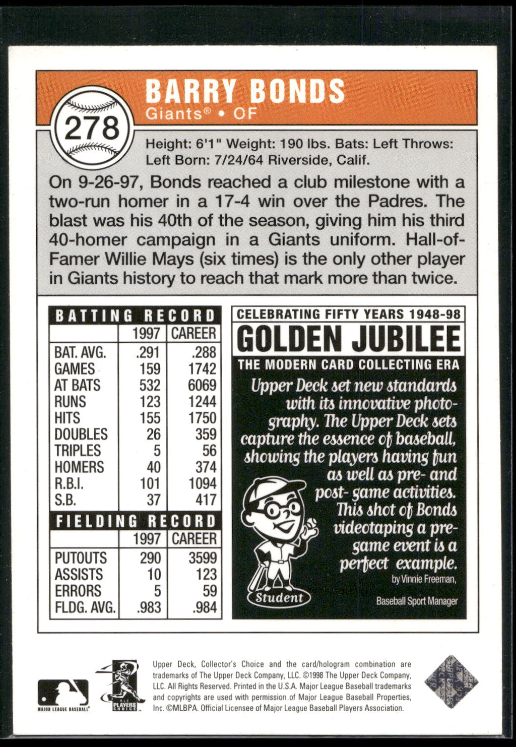 1998 Collector's Choice #278 Barry Bonds