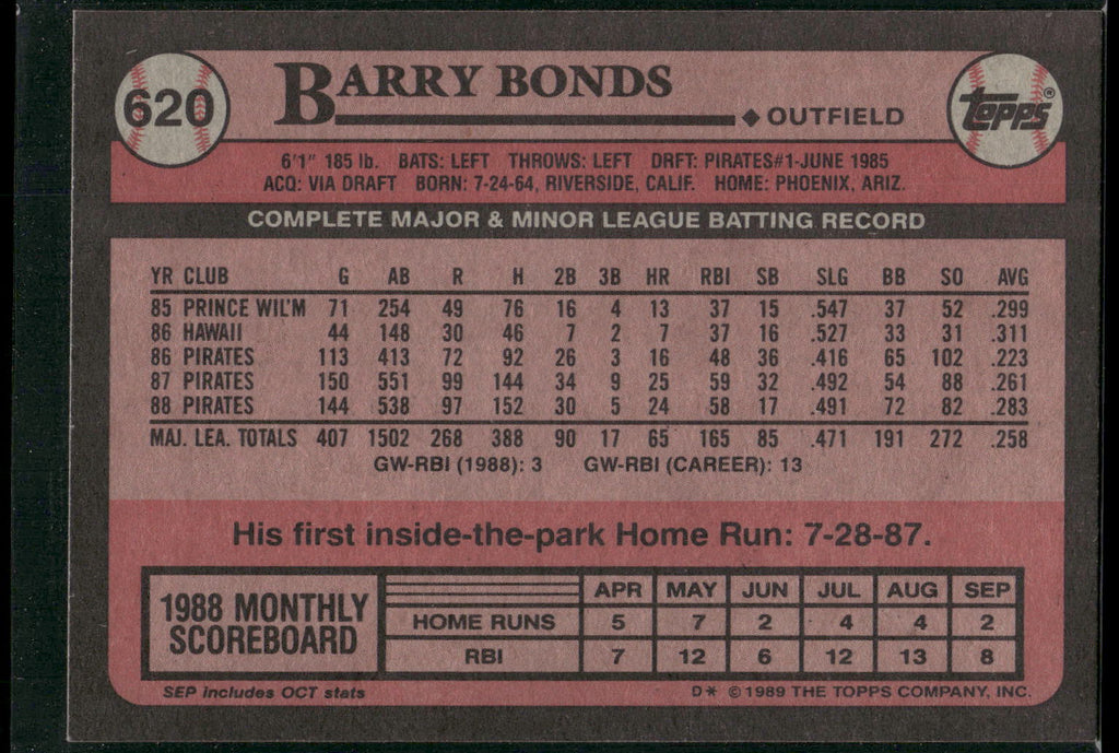 1989 Topps #620 Barry Bonds