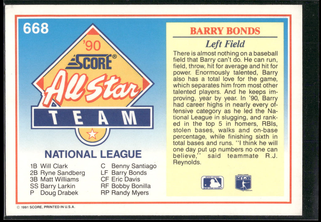 1991 Score #668 Barry Bonds