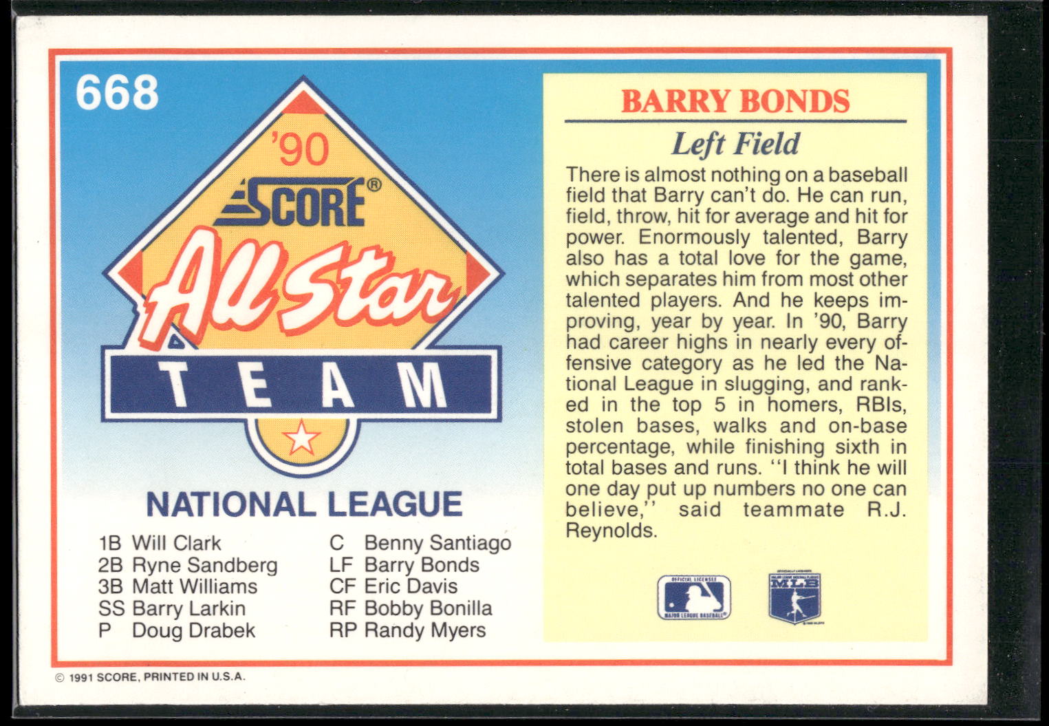 1991 Score #668 Barry Bonds