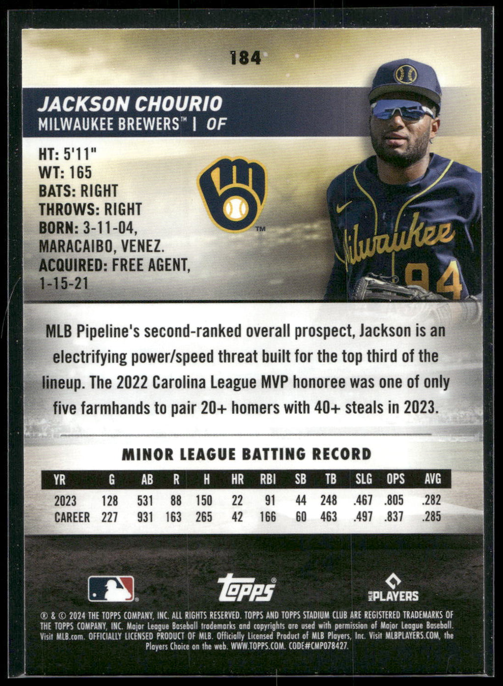 2024 Stadium Club #184 Jackson Chourio
