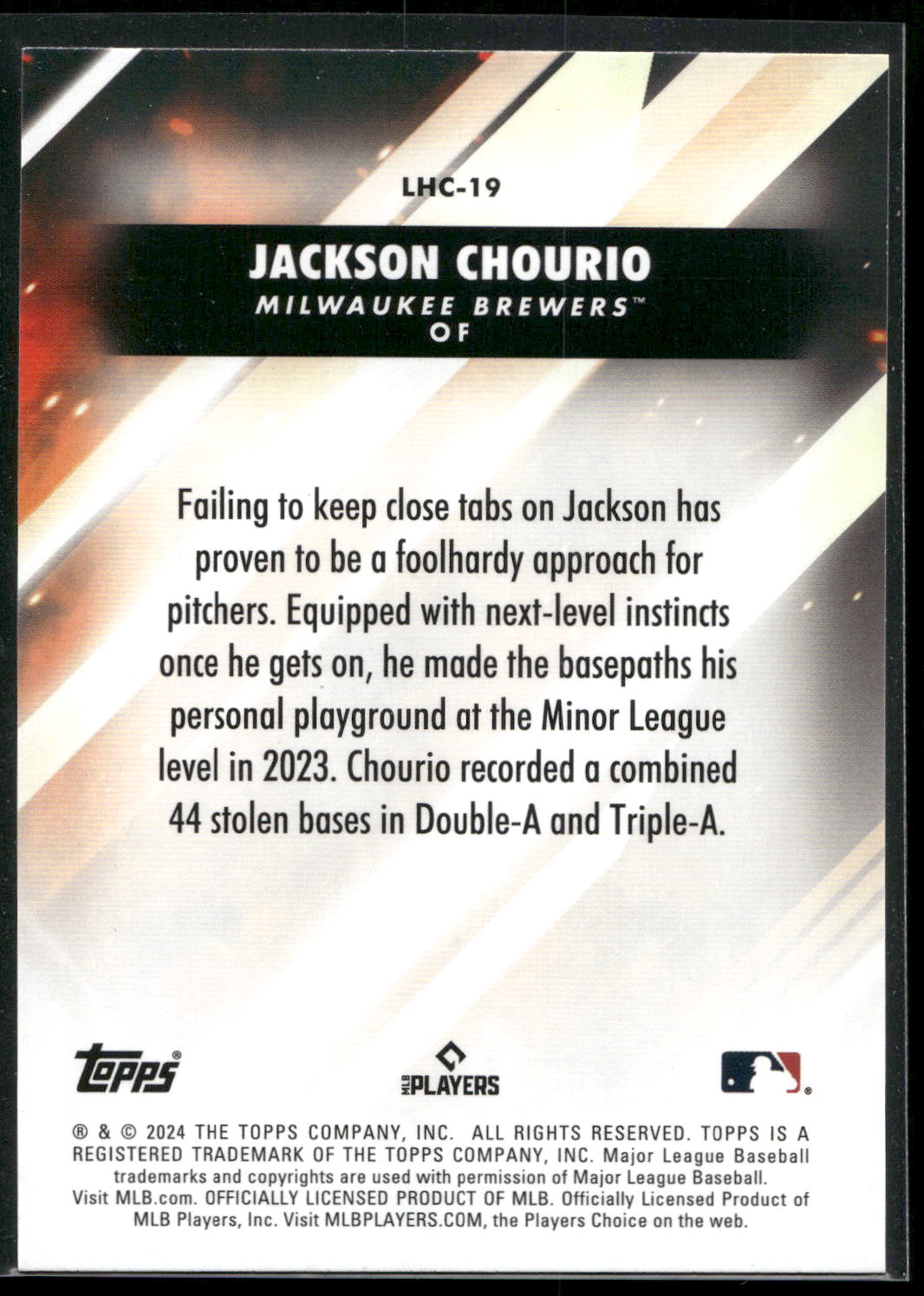2024 Topps Update #LHC-19 Jackson Chourio Let Him Cook