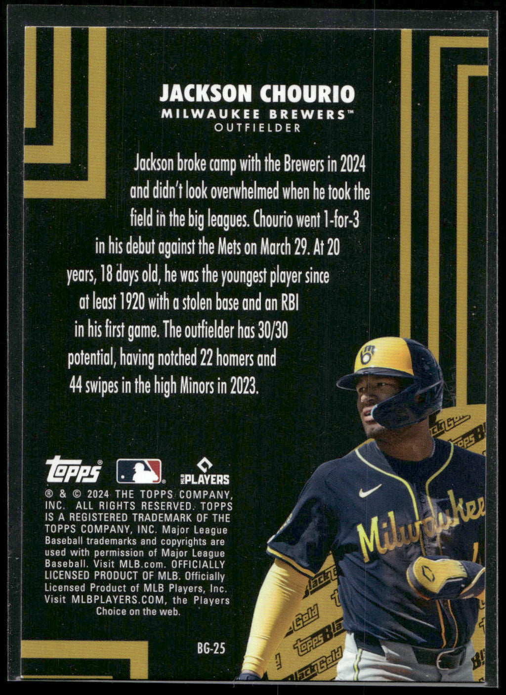 2024 Topps Update #BG-25 Jackson Chourio Topps Black Gold