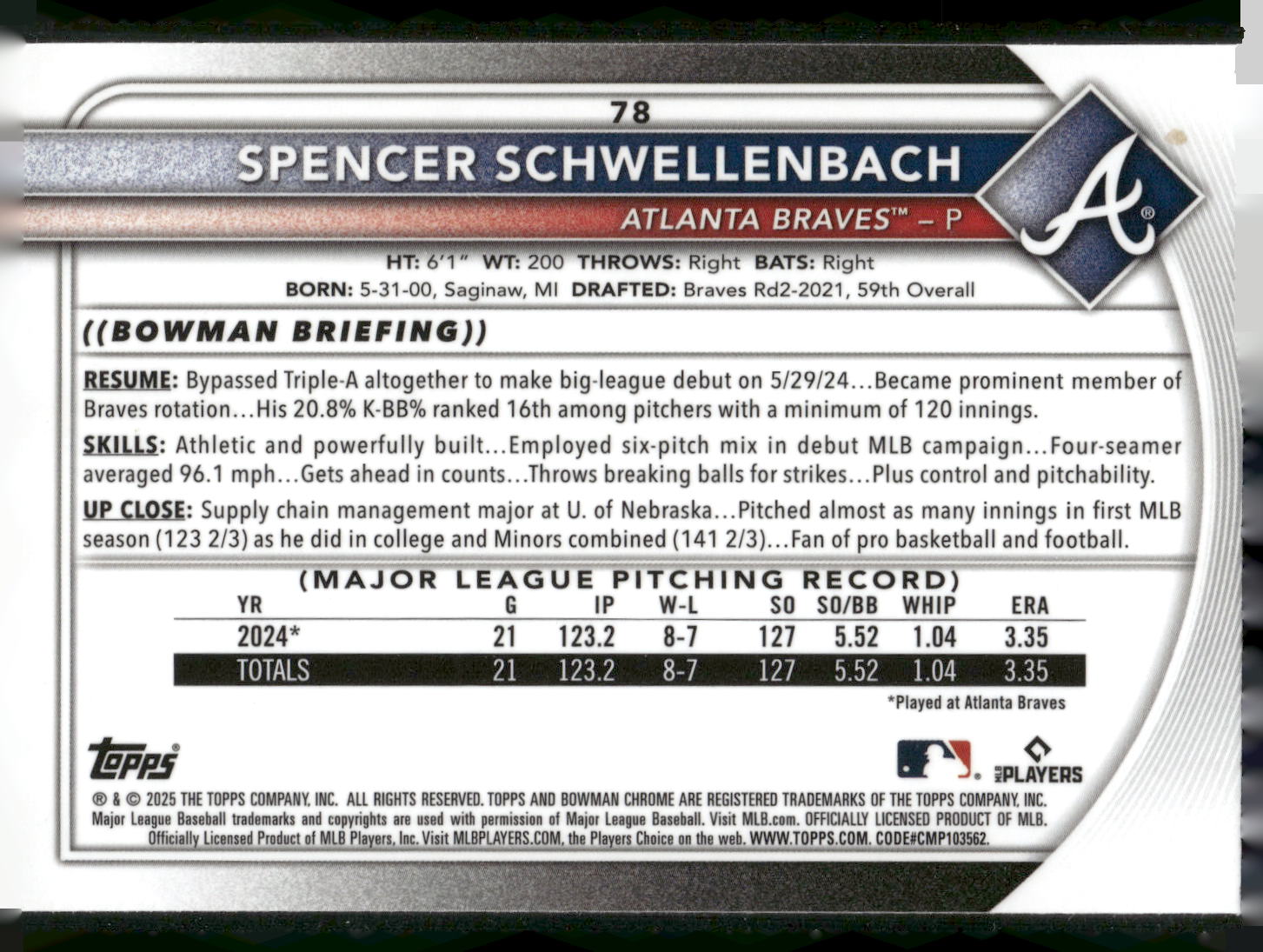 2025 Bowman #78 Spencer Schwellenbach Chrome Mojo Refractor
