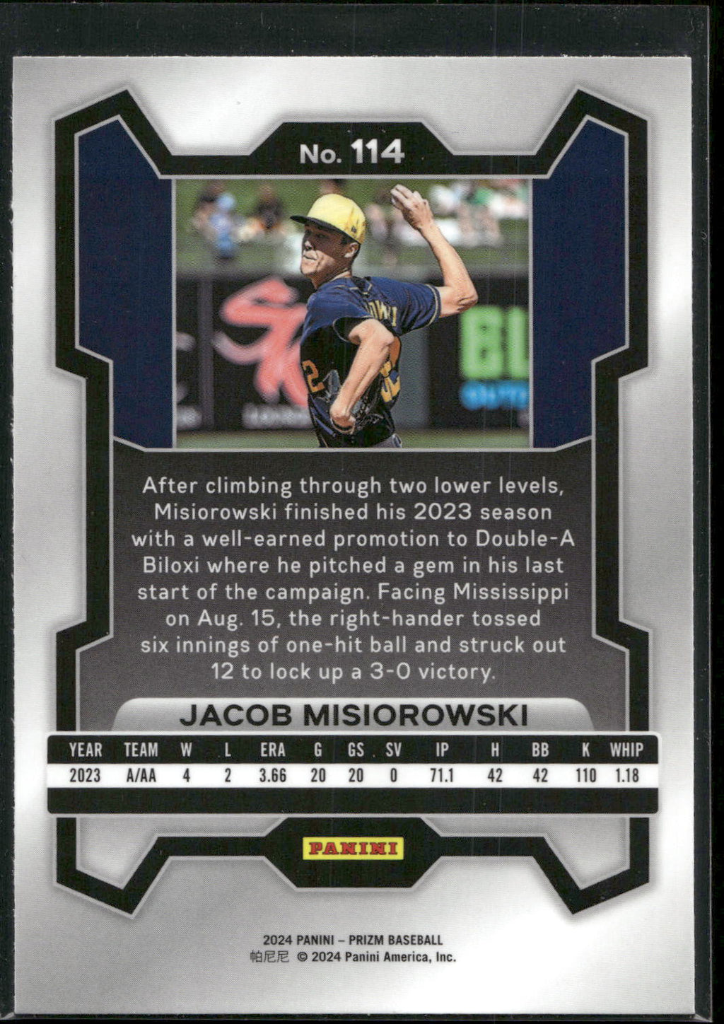 2024 Panini Prizm #114 Jacob Misiorowski