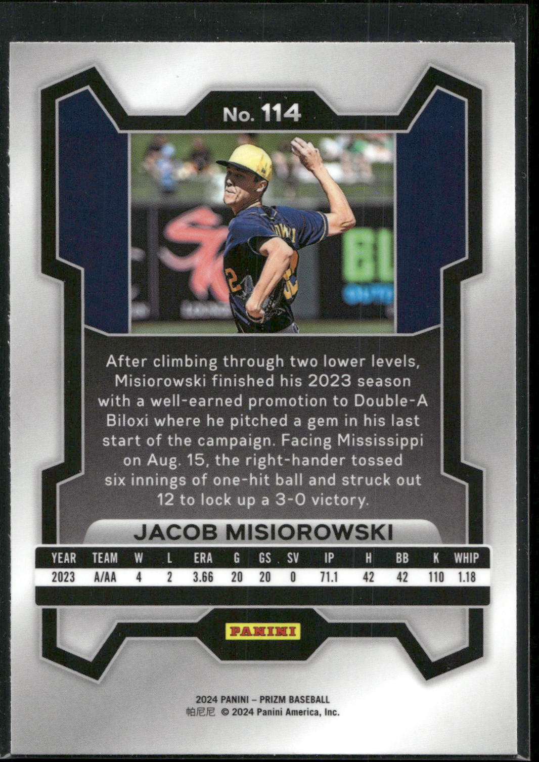 2024 Panini Prizm #114 Jacob Misiorowski