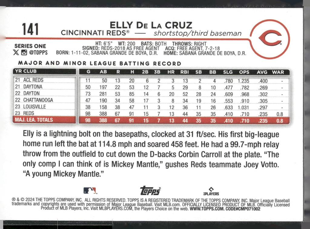 2024 Topps #141 Elly De La Cruz