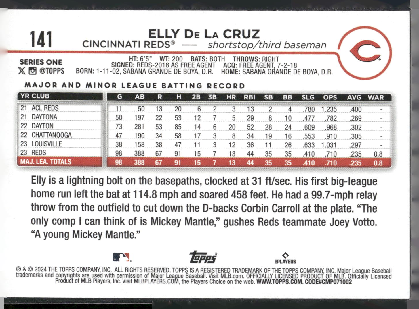 2024 Topps #141 Elly De La Cruz