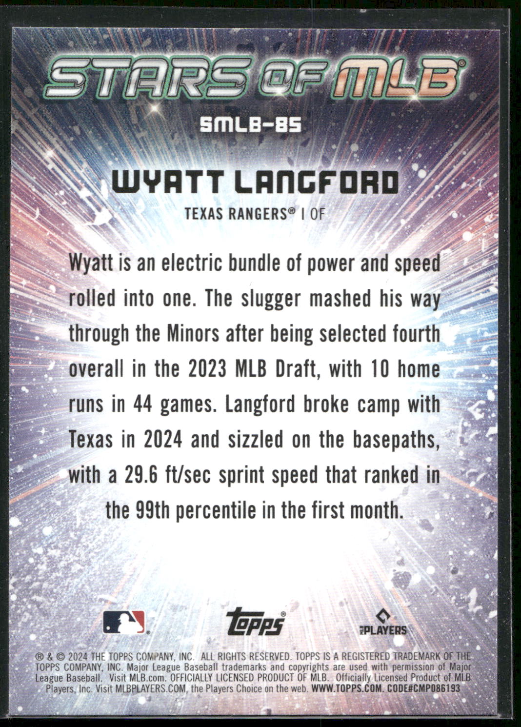 2024 Topps Update #SMLB-85 Wyatt Langford Stars of MLB