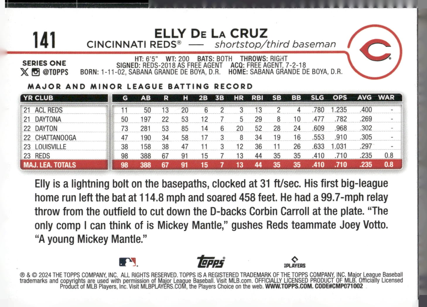 2024 Topps #141 Elly De La Cruz