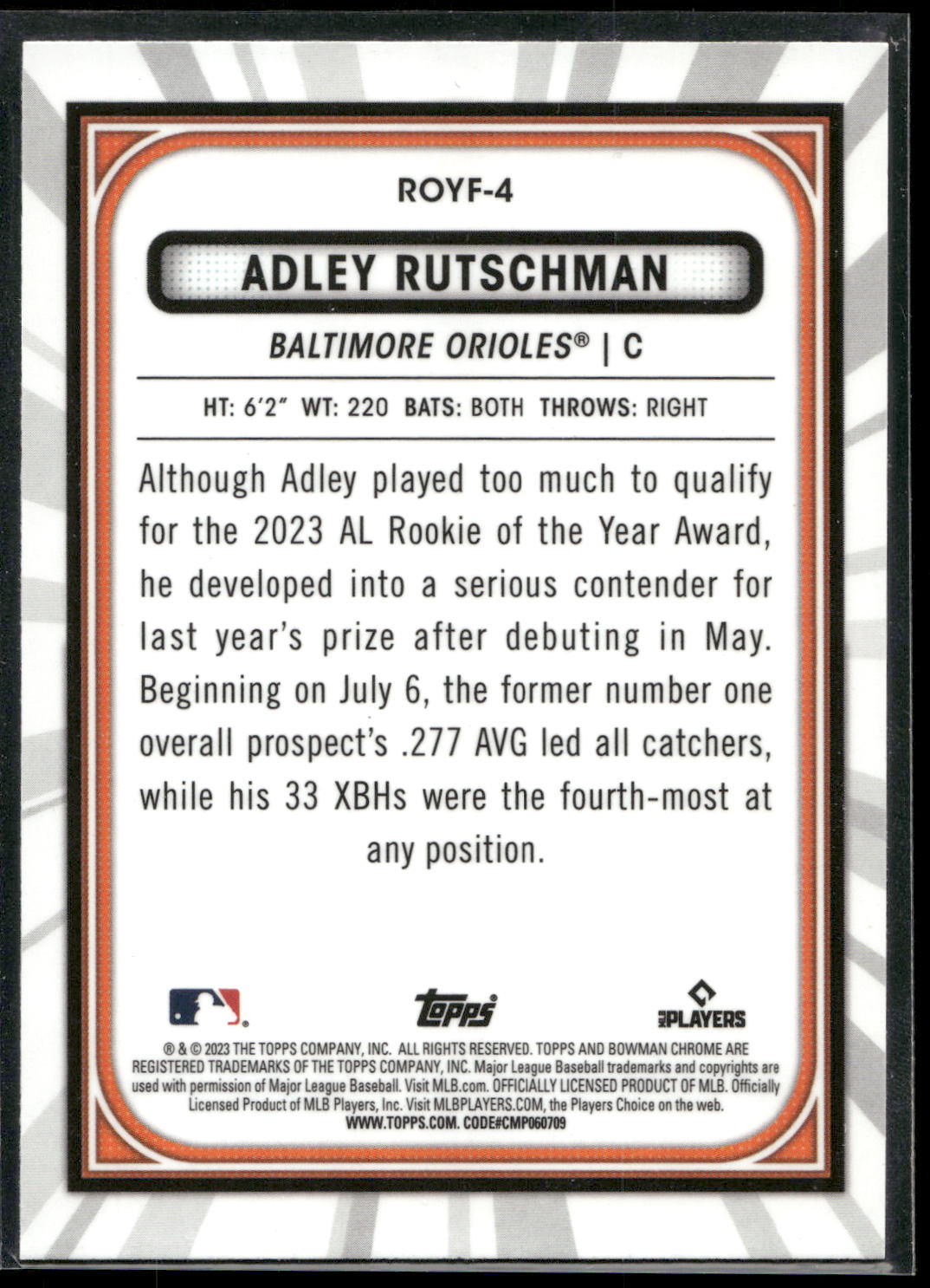 2023 Bowman #ROYF-4 Adley Rutschman Rookie of the Year Favorites