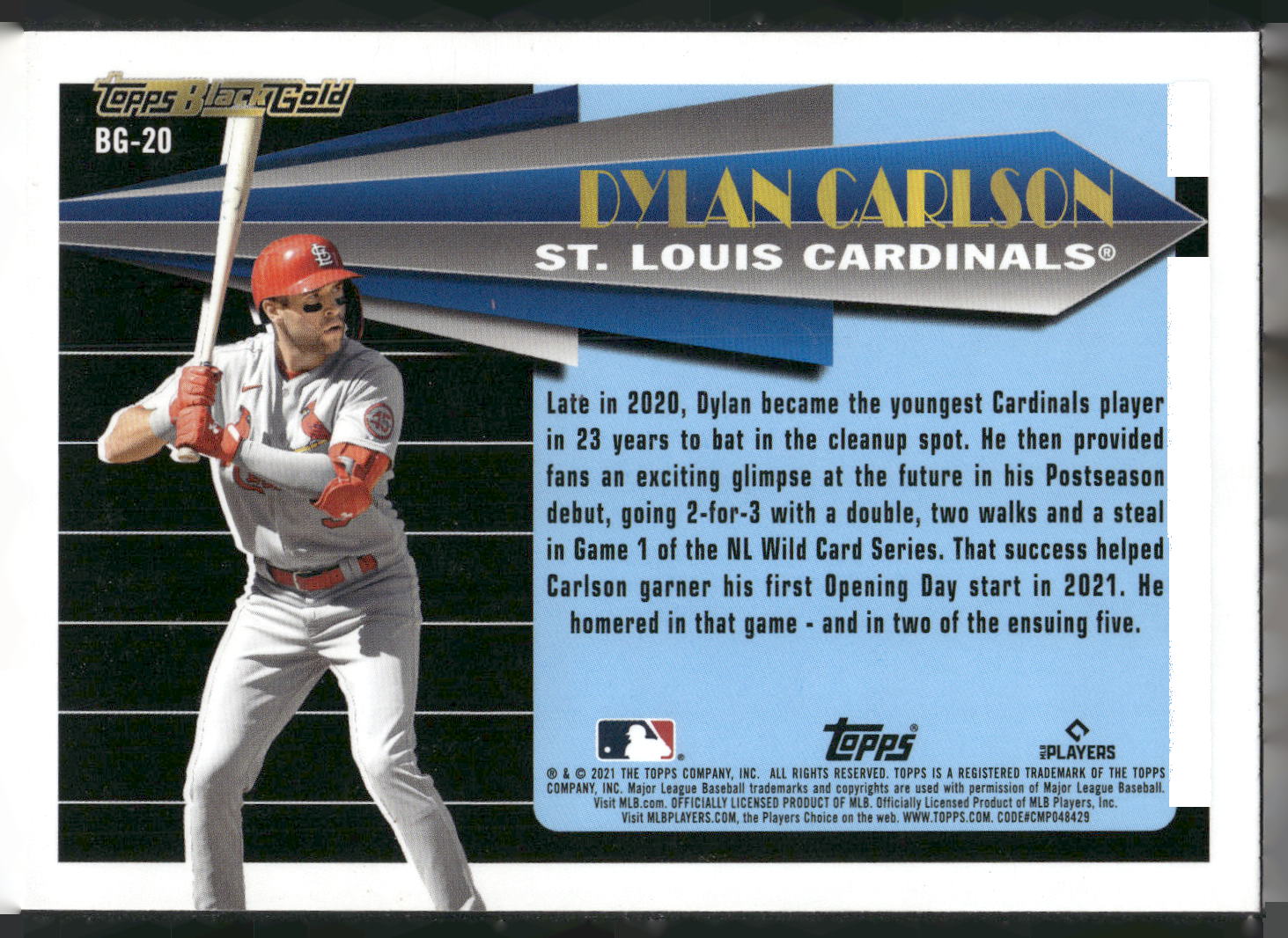 2021 Topps Update #BG-20 Dylan Carlson Topps Black Gold