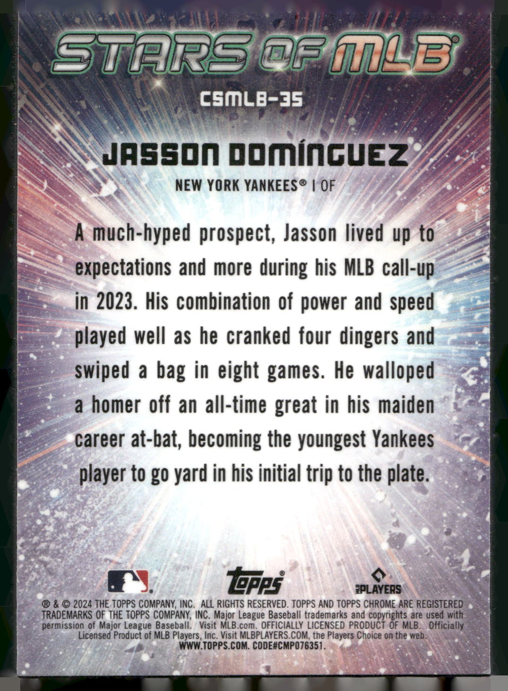 2024 Topps #CSMLB-35 Jasson Domínguez Stars of MLB Chrome