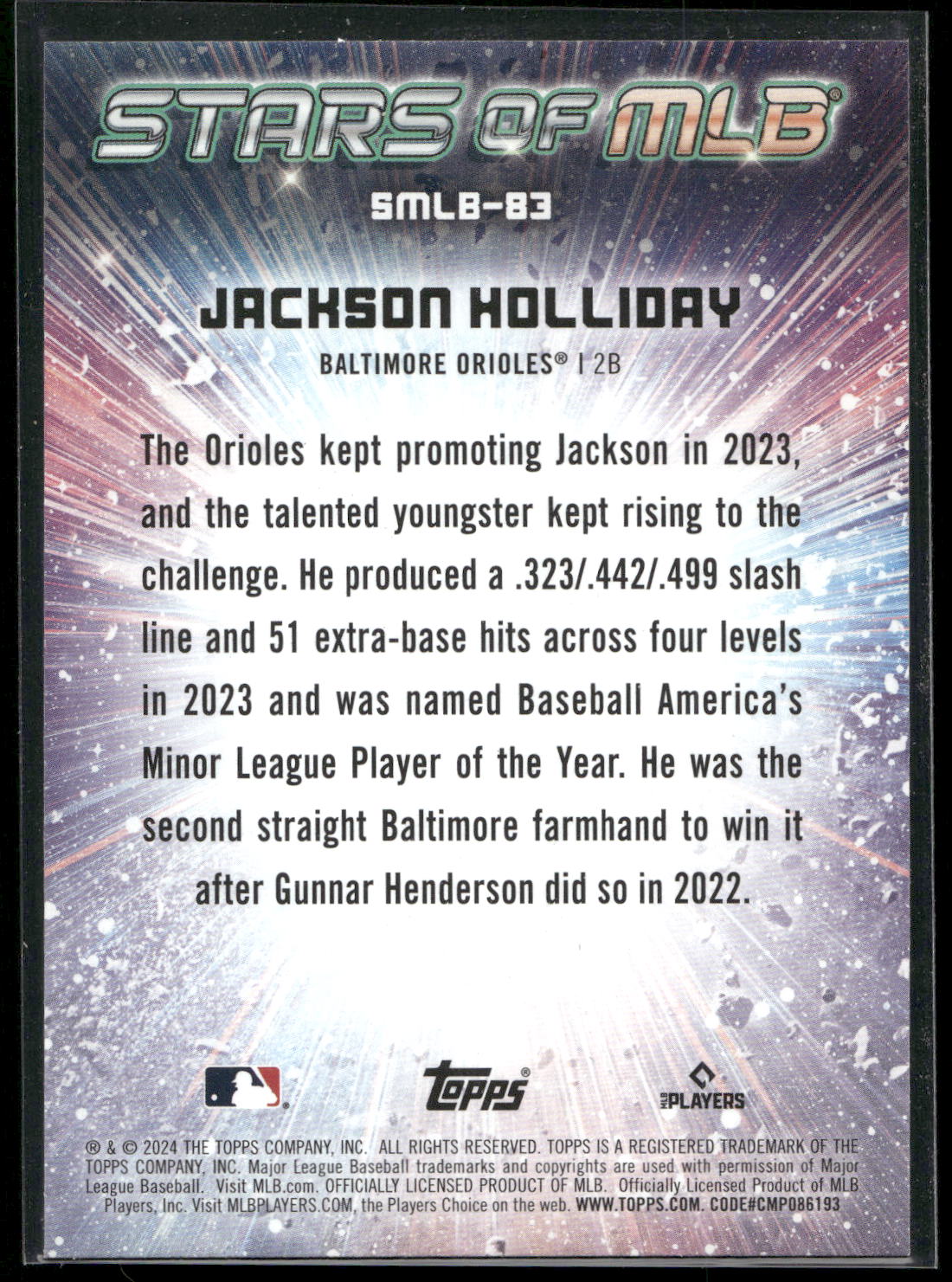 2024 Topps Update #SMLB-83 Jackson Holliday Stars of MLB