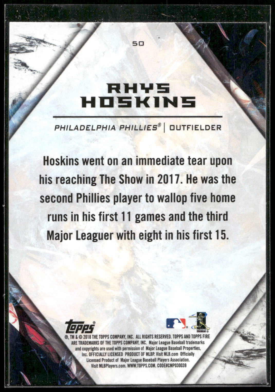 2018 Topps Fire #50 Rhys Hoskins