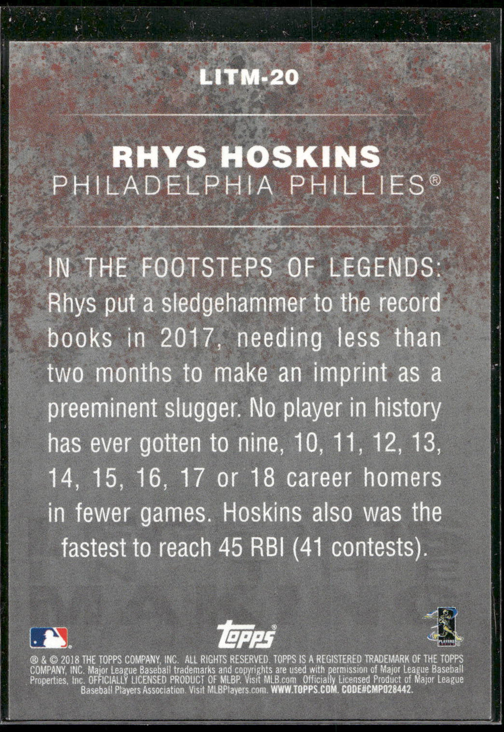 2018 Topps #LITM-20 Rhys Hoskins Legends in the Making (Series 2)