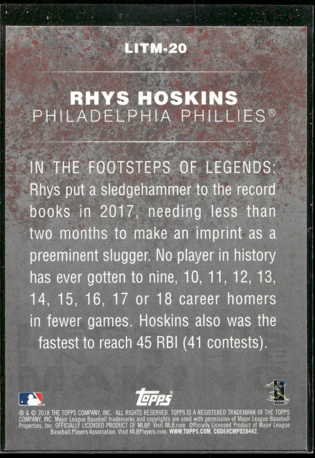 2018 Topps #LITM-20 Rhys Hoskins Legends in the Making (Series 2)
