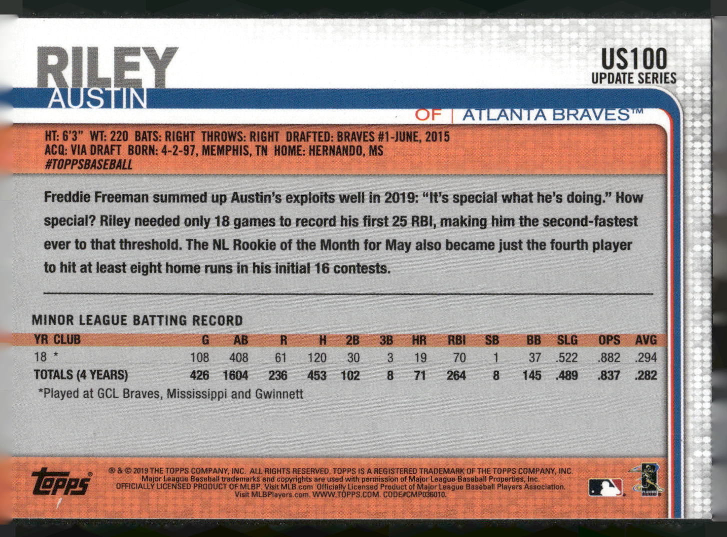 2019 Topps Update #US100 Austin Riley