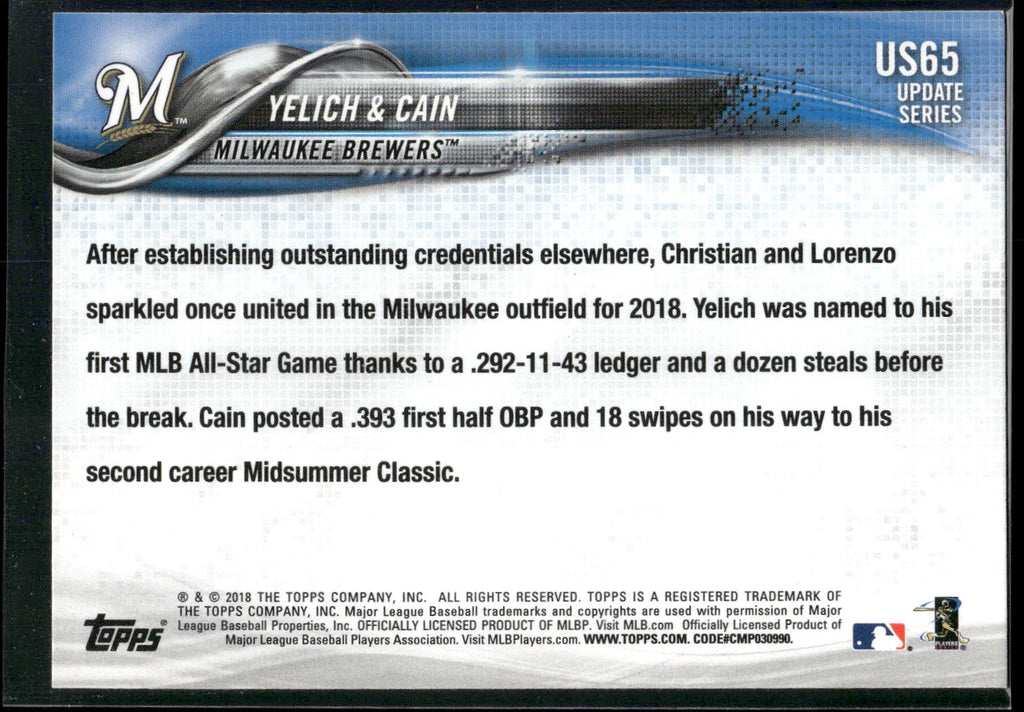 2018 Topps Update #US65 Throw Your Hands In The Air (Yelich / Lorenzo Cain)