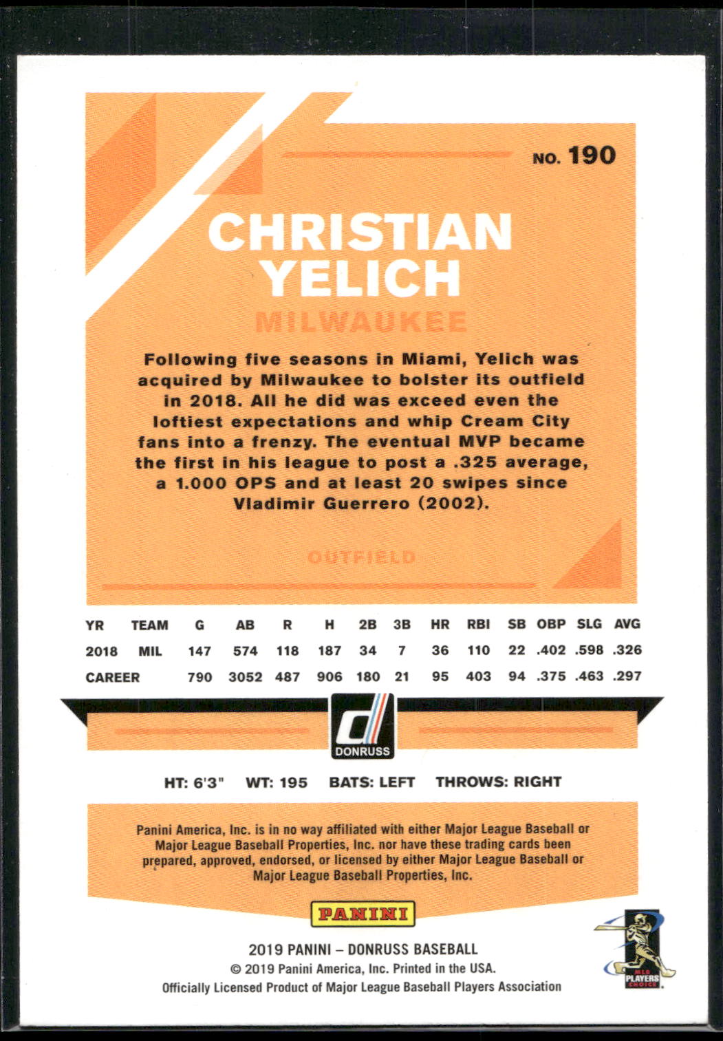 2019 Donruss #190b Christian Yelich