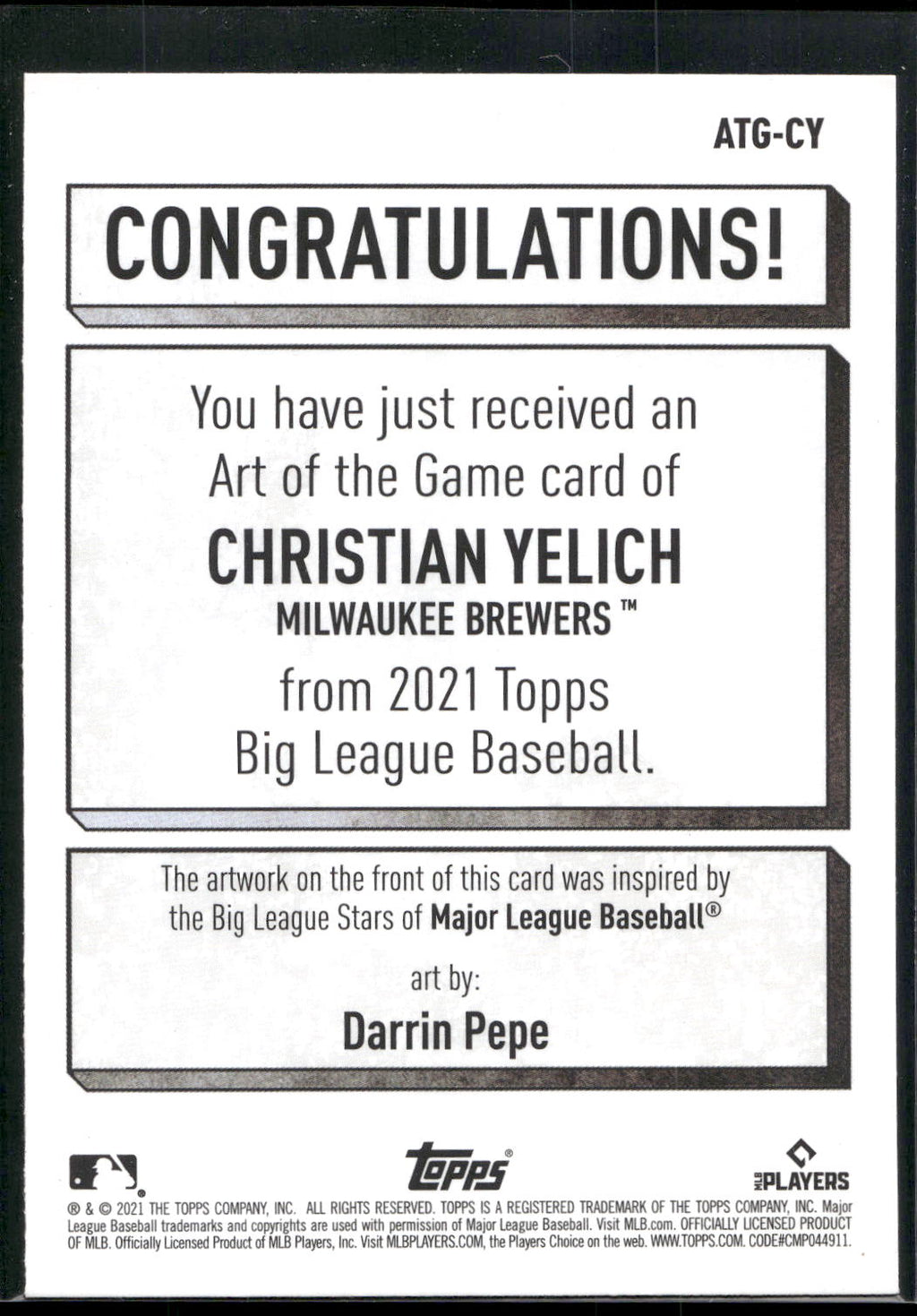 2021 Topps Big League #ATG-CY Christian Yelich Art of the Game