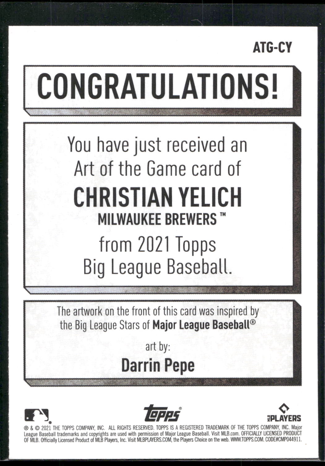 2021 Topps Big League #ATG-CY Christian Yelich Art of the Game