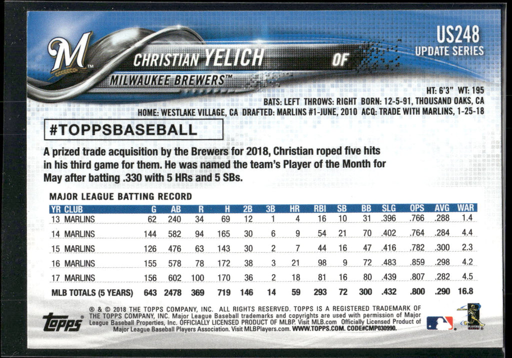 2018 Topps Update #US248 Christian Yelich