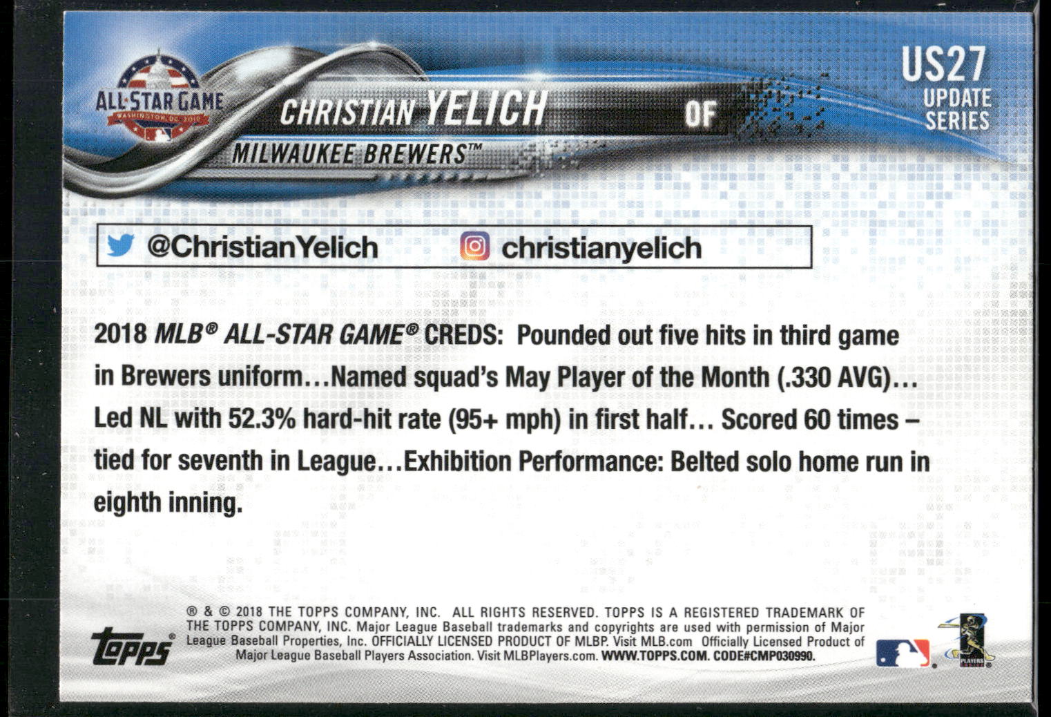 2018 Topps Update #US27 Christian Yelich