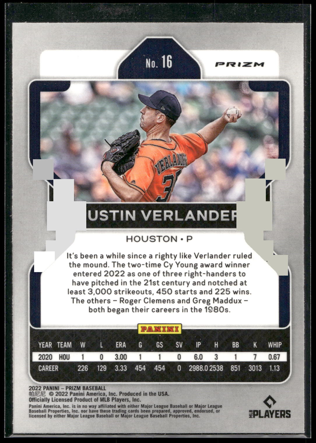 2022 Panini Prizm #16 Justin Verlander Purple Prizm