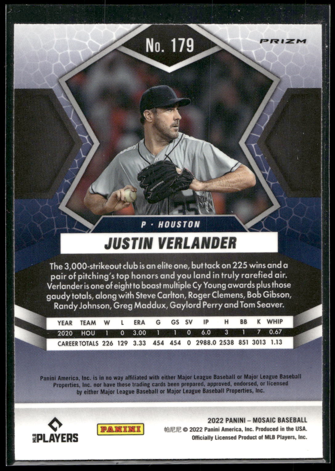 2022 Panini Mosaic #179 Justin Verlander Blue Camo Mosaic