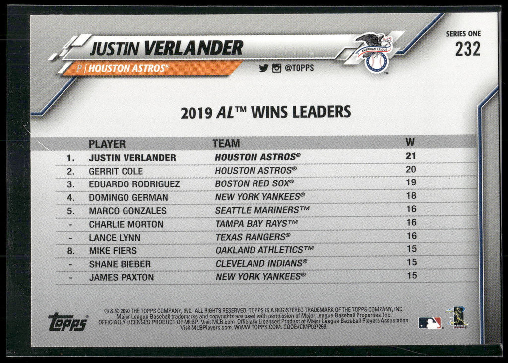 2020 Topps #232 Justin Verlander