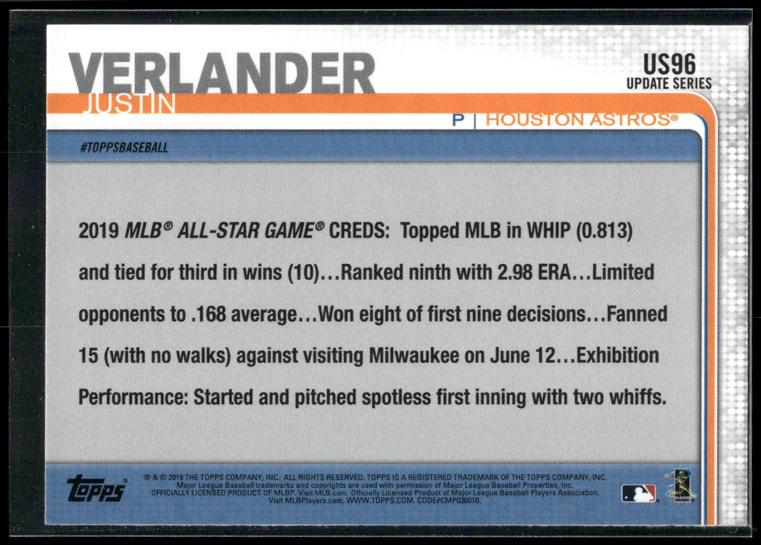 2019 Topps Update #US96 Justin Verlander