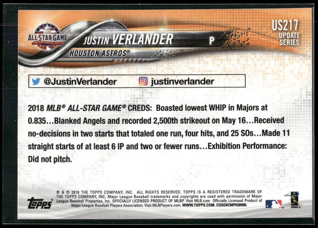2018 Topps Update #US217 Justin Verlander