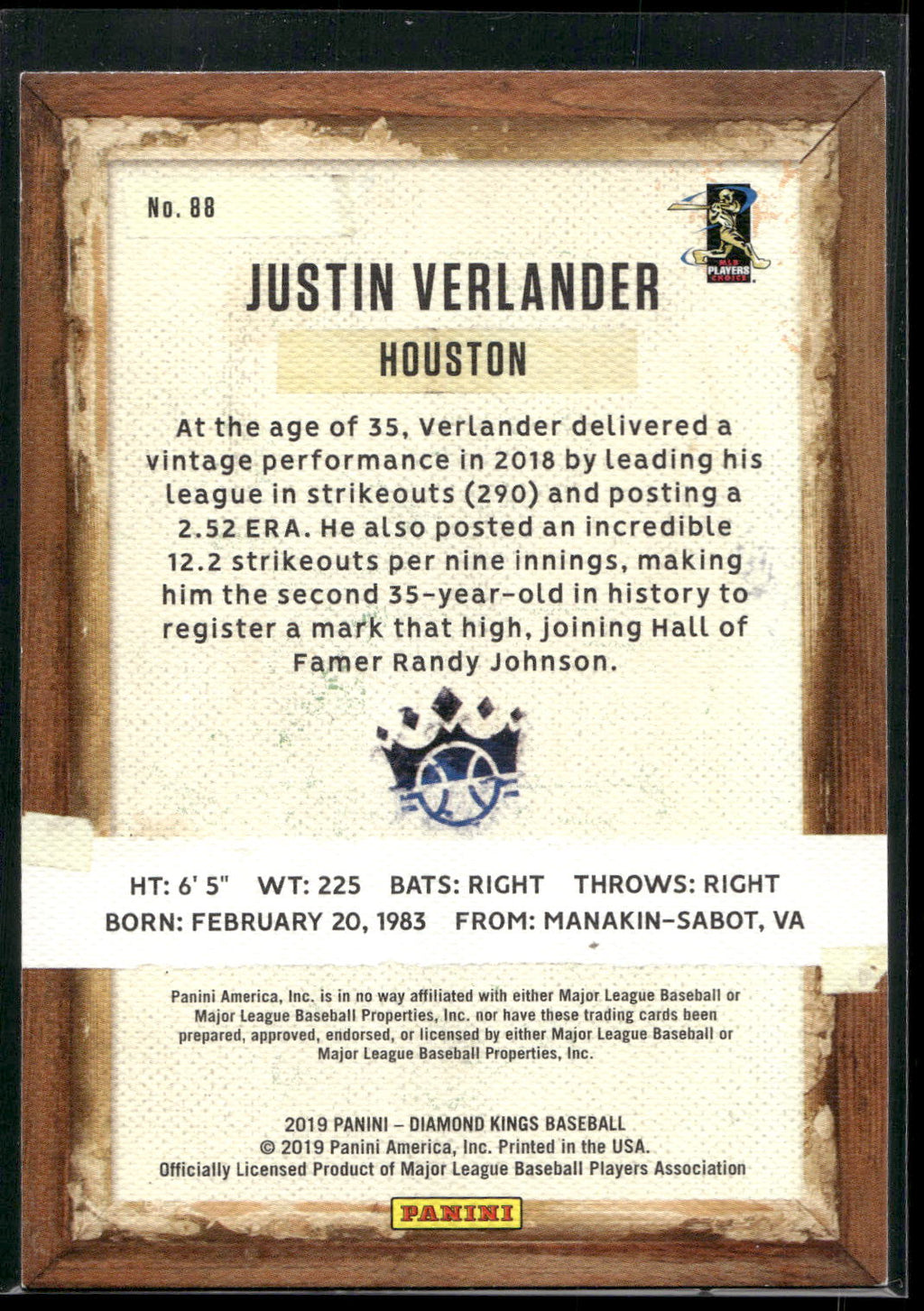 2019 Panini Diamond Kings #88 Justin Verlander
