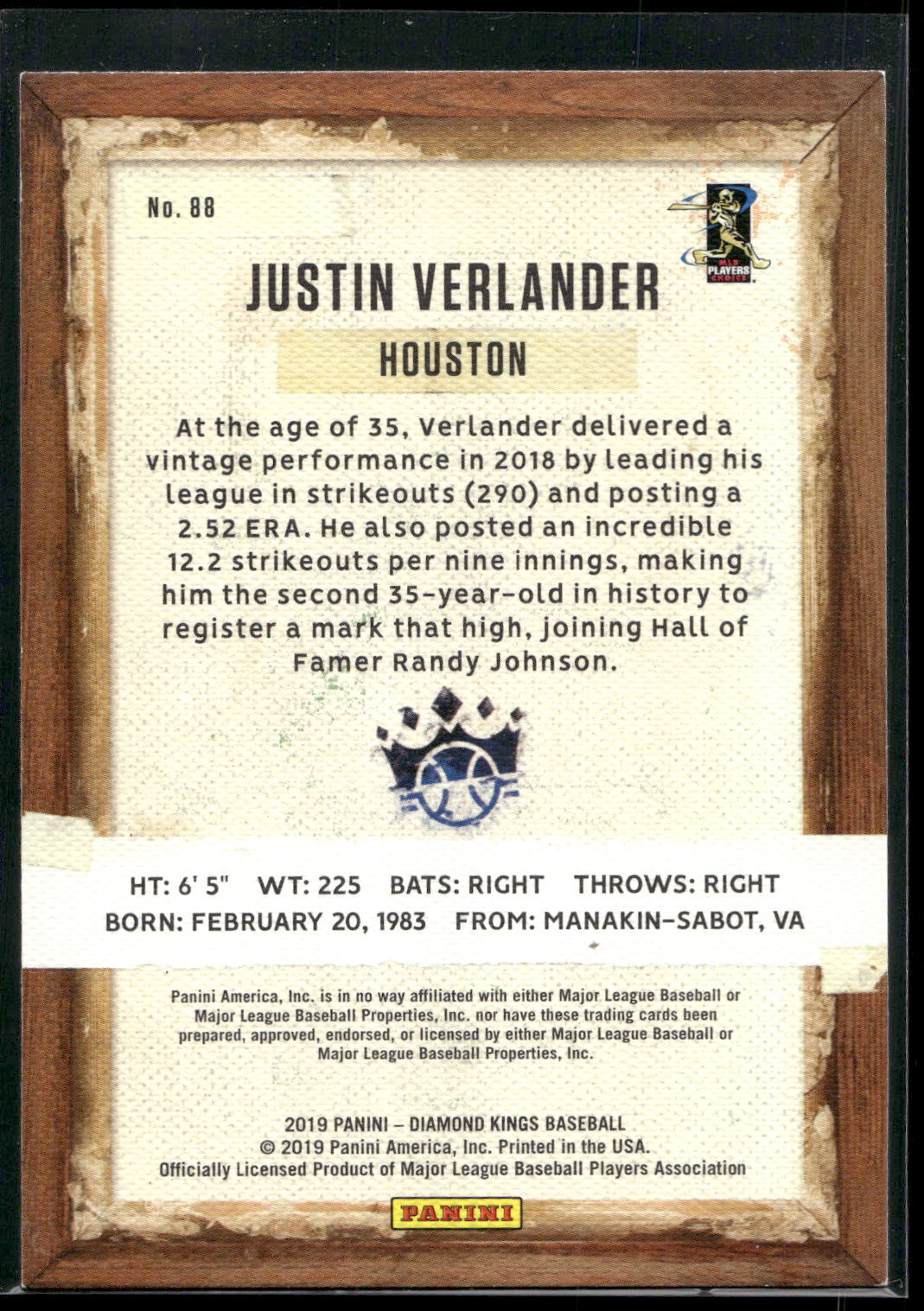 2019 Panini Diamond Kings #88 Justin Verlander